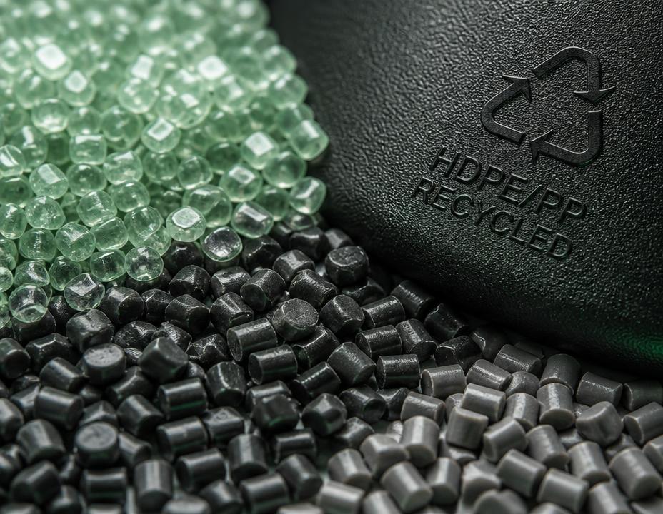 Granulado de PEAD e PP reciclados usados na fabricação da Eco Base